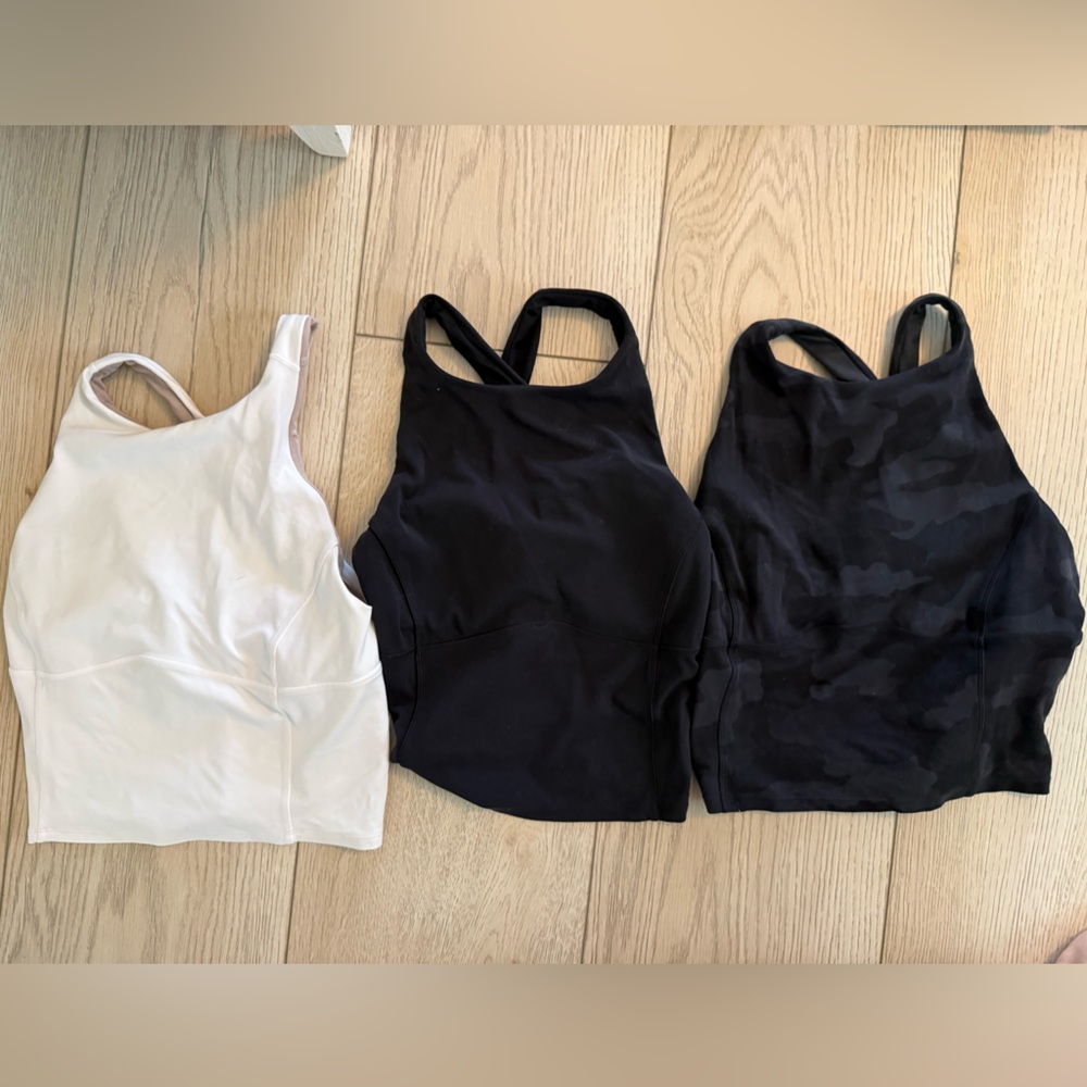 (3) lululemon tanks. White, black, camo